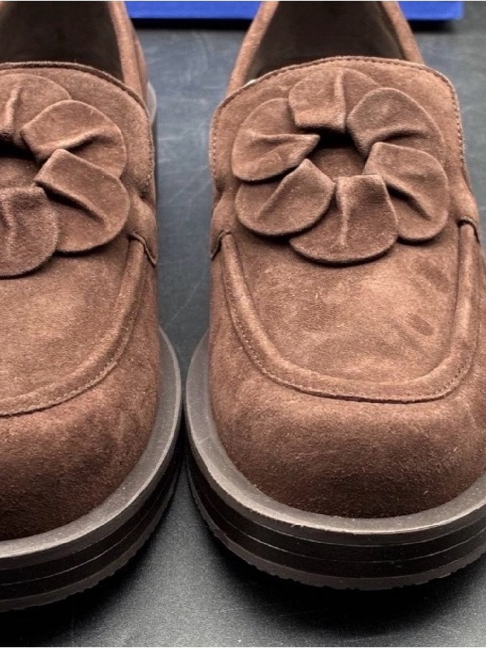 New Stuart Weitzman Sandy Liang Brown Suede Flower Loafers Shoes 6B